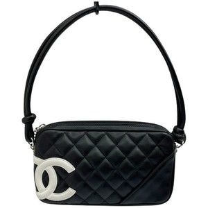 CHANEL One Shoulder Hand Pouch Cambon Line Black